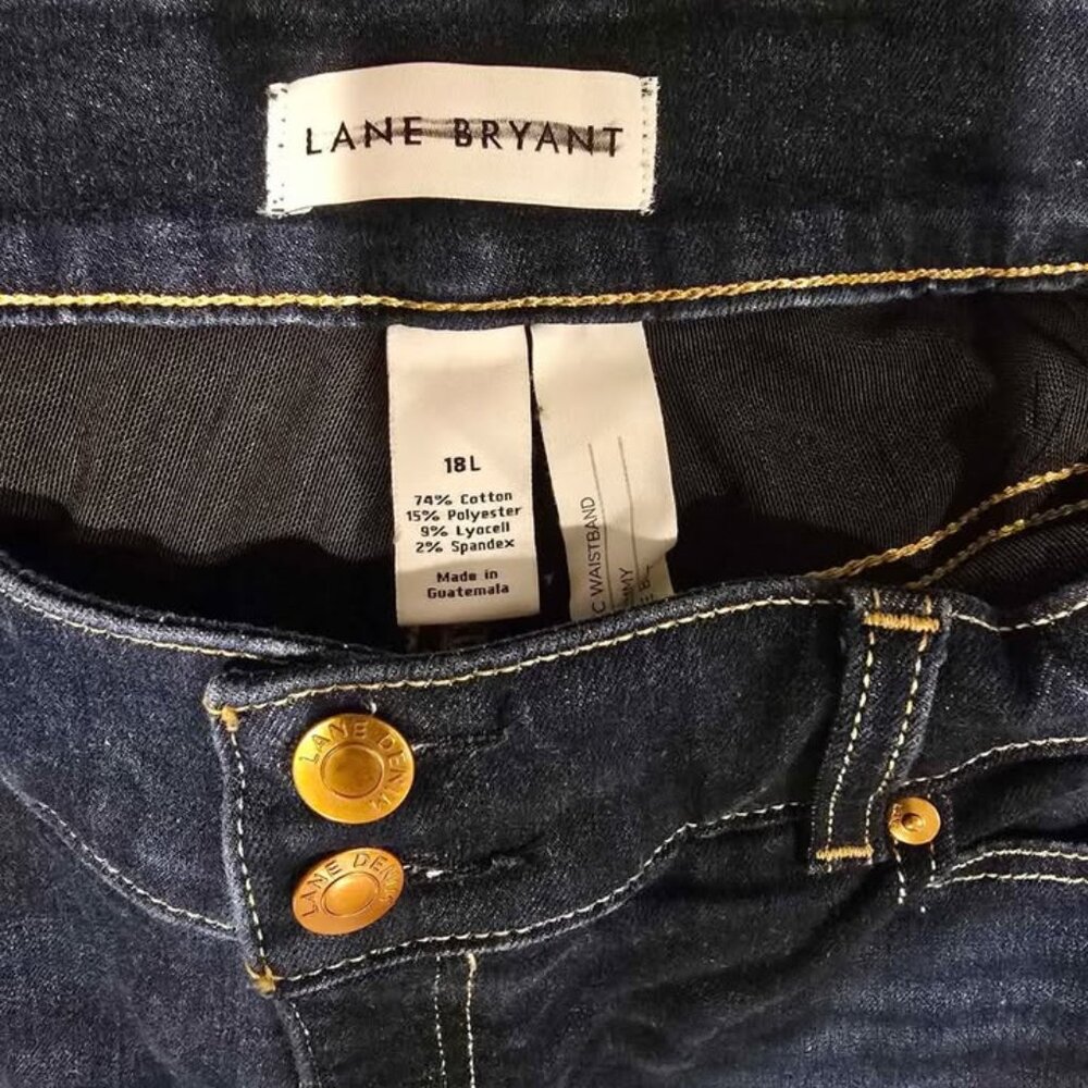 Lane Bryant Dark Wash Blue Slim Bootcut Jeans with Gold Hardware